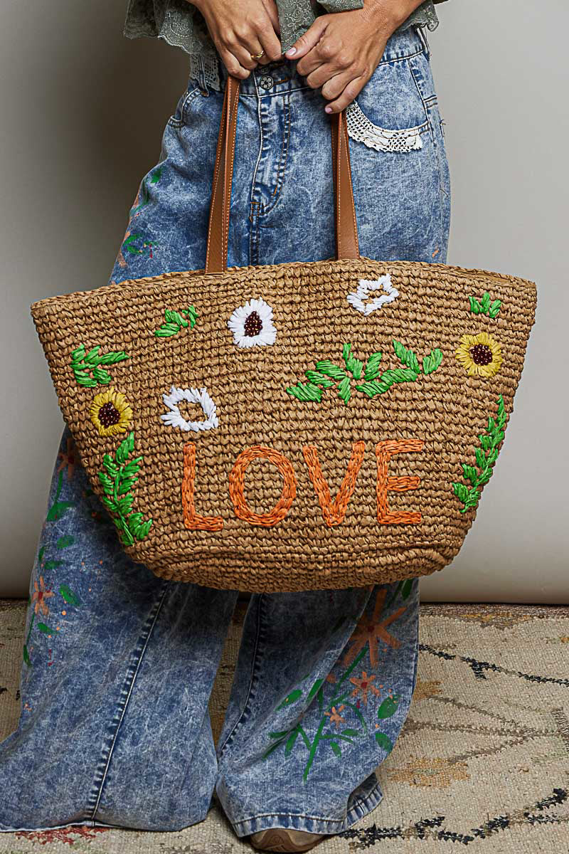 WOVEN STRAW TOTE BAG