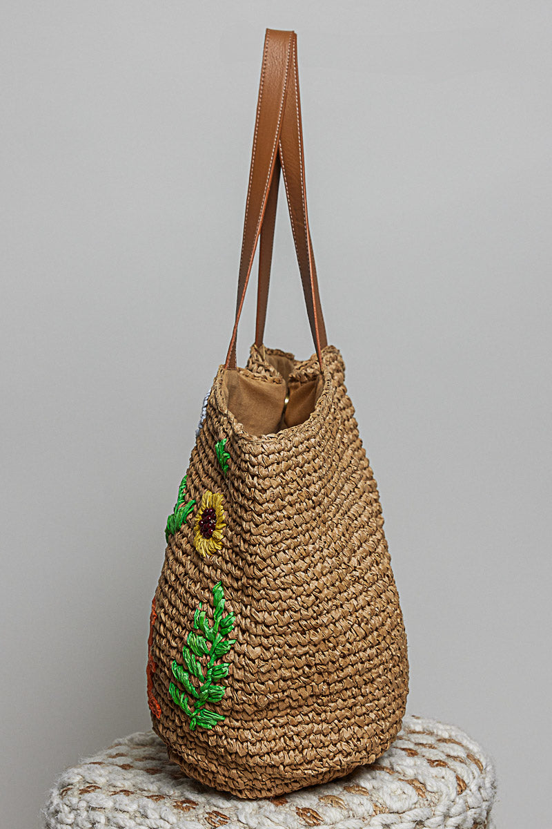 WOVEN STRAW TOTE BAG