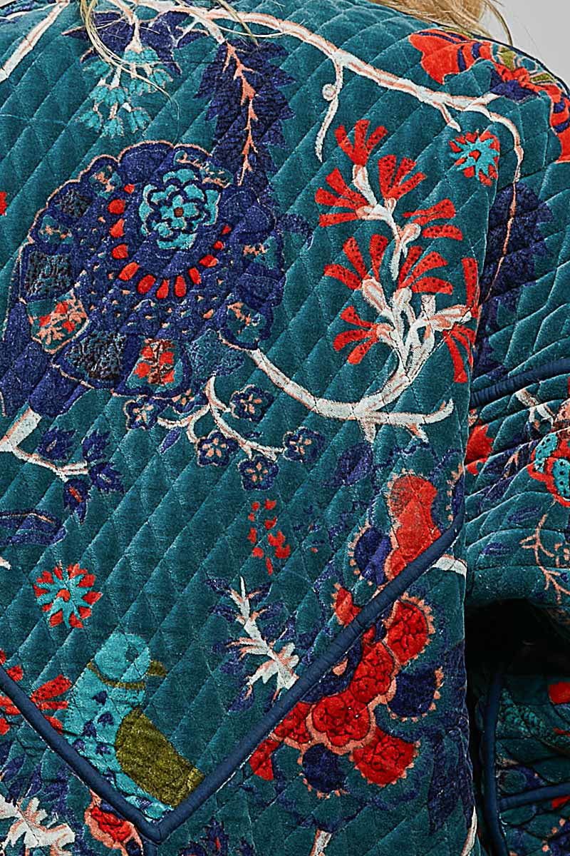 QUILTED VELVET KIMONO JACKET-TEAL