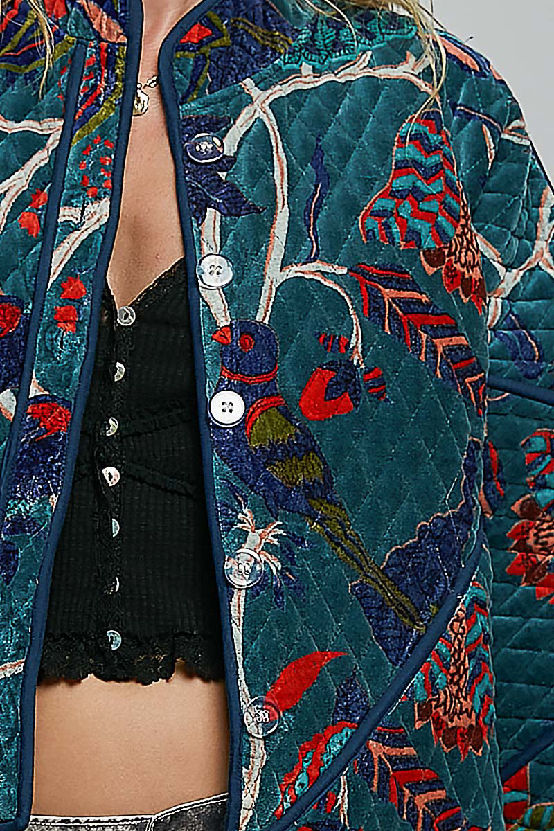 QUILTED VELVET KIMONO JACKET-TEAL