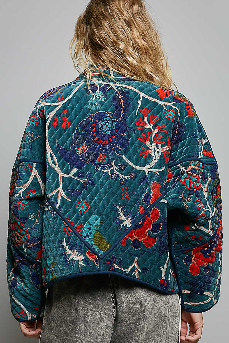 QUILTED VELVET KIMONO JACKET-TEAL