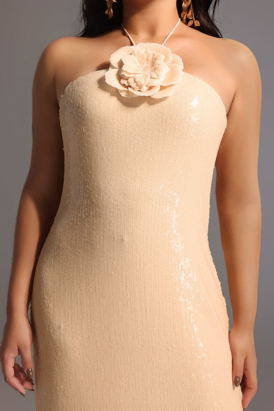 LALEY FLORAL HALTER NECK DRESS