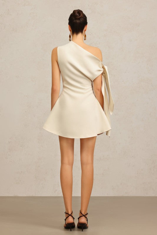 ONE SHOULDER MINI DRESS-IVORY