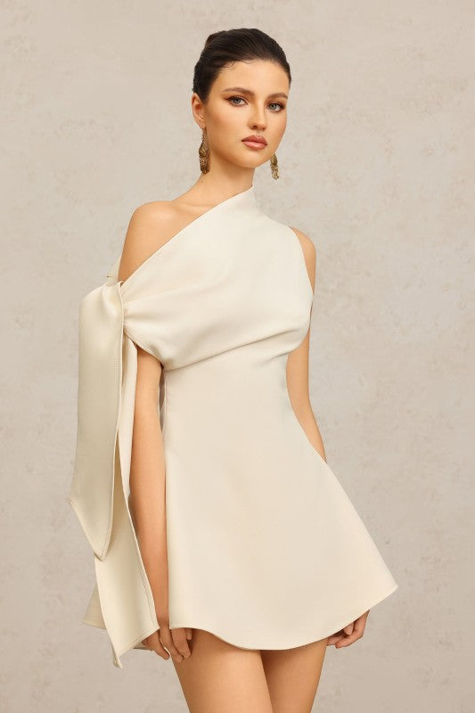 ONE SHOULDER MINI DRESS-IVORY