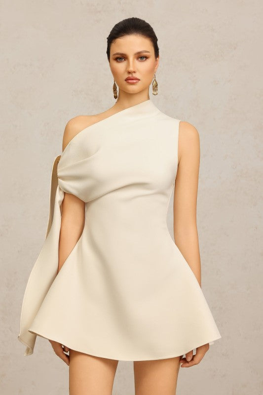 ONE SHOULDER MINI DRESS-IVORY