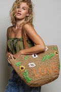 WOVEN STRAW TOTE BAG