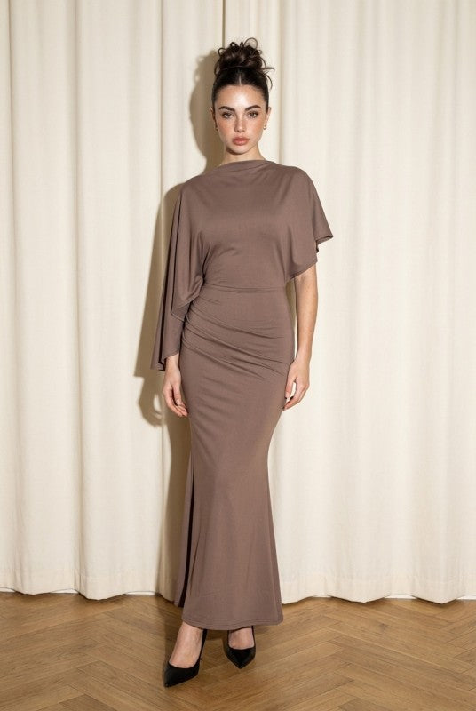 DRAPED OPEN BACK RUCHED MAXI DRESS
