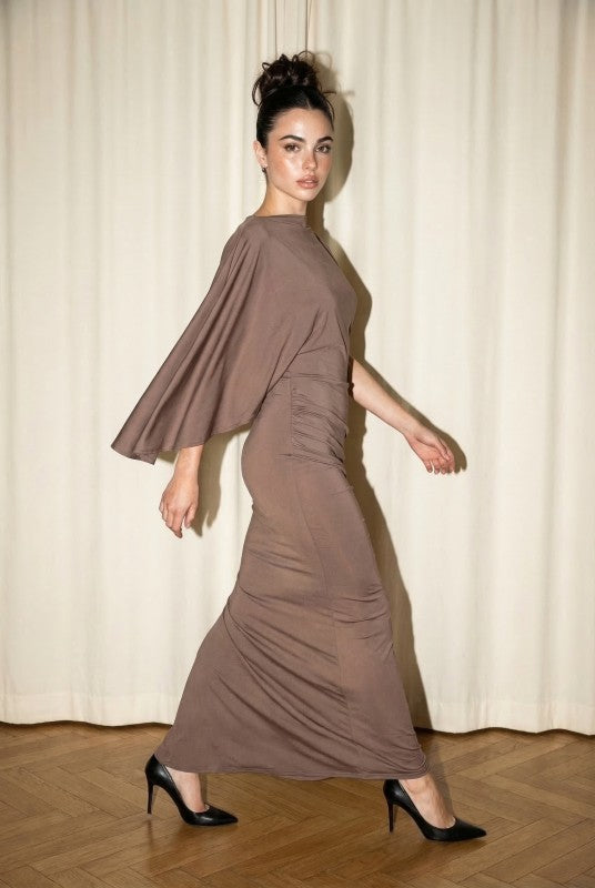 DRAPED OPEN BACK RUCHED MAXI DRESS