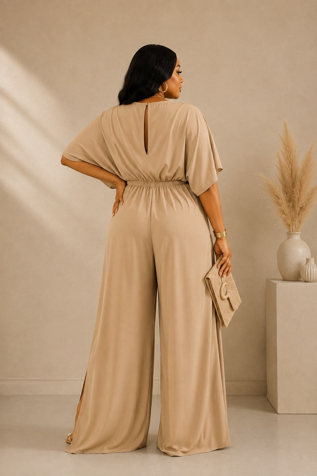 V-NECK O-RING ATTACHED JUMPSUIT