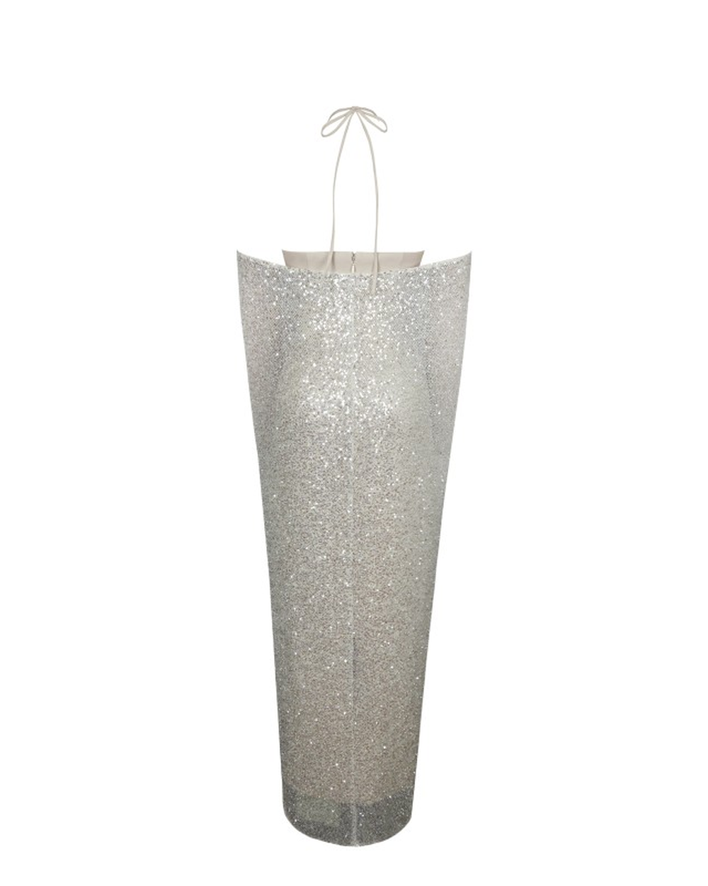 QUIMERA ALMOND BEADED CAPE HALTER OFF-SHOULDER MAXI GOWN