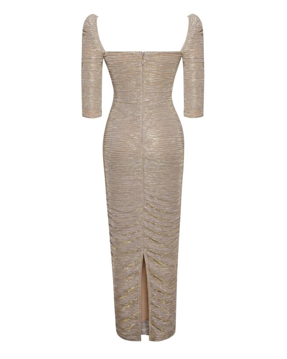 SORREL GOLD RUCHED CHIFFON LONG MAXI DRESS