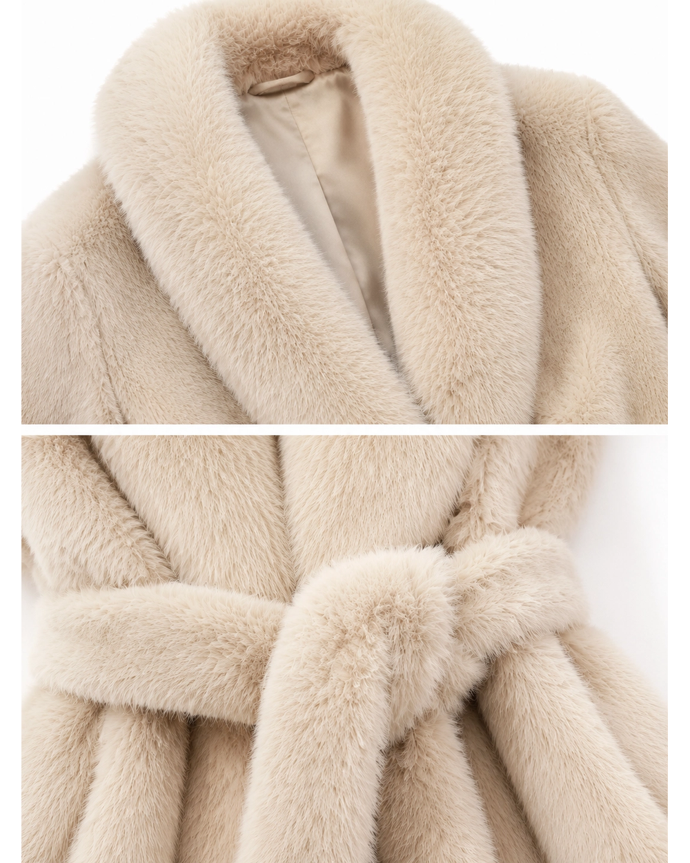 TEDDY FAUX FUR COAT WITH BELT | CREME WINTER ELEGANCE