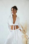 COLLARD TIE FRONT PEARL