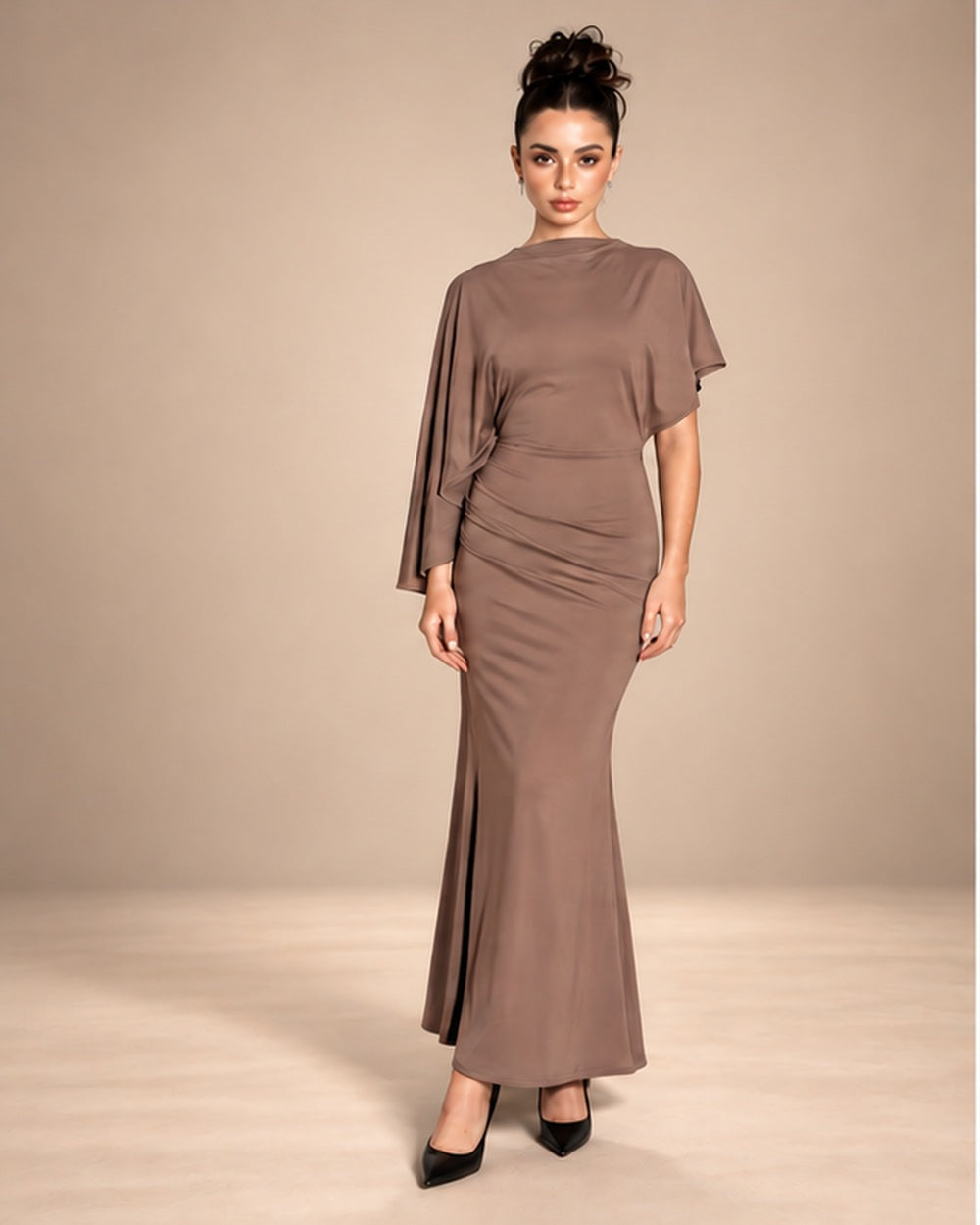 DRAPED OPEN BACK RUCHED MAXI DRESS