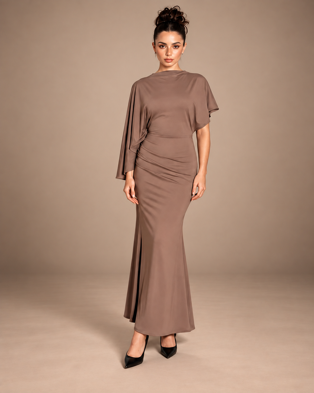 DRAPED OPEN BACK RUCHED MAXI DRESS