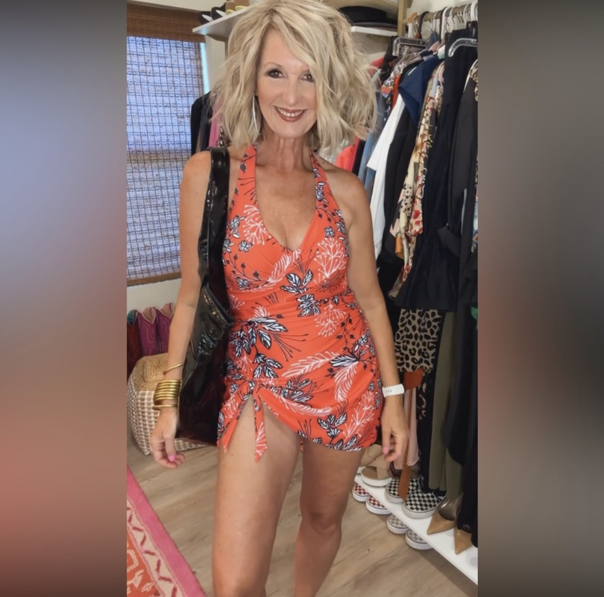FLORAL HALTER NECK SWIM DRESS