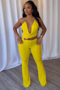 HALTER CUTOUT JUMPSUIT YELLOW