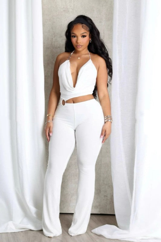 HALTER CUTOUT JUMPSUIT WHITE