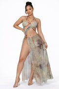HALTER NECK SHEER MESH CUT OUT DESIGN MAXI DRESS