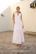 LONG V LINE DRESS WITH CROCHET