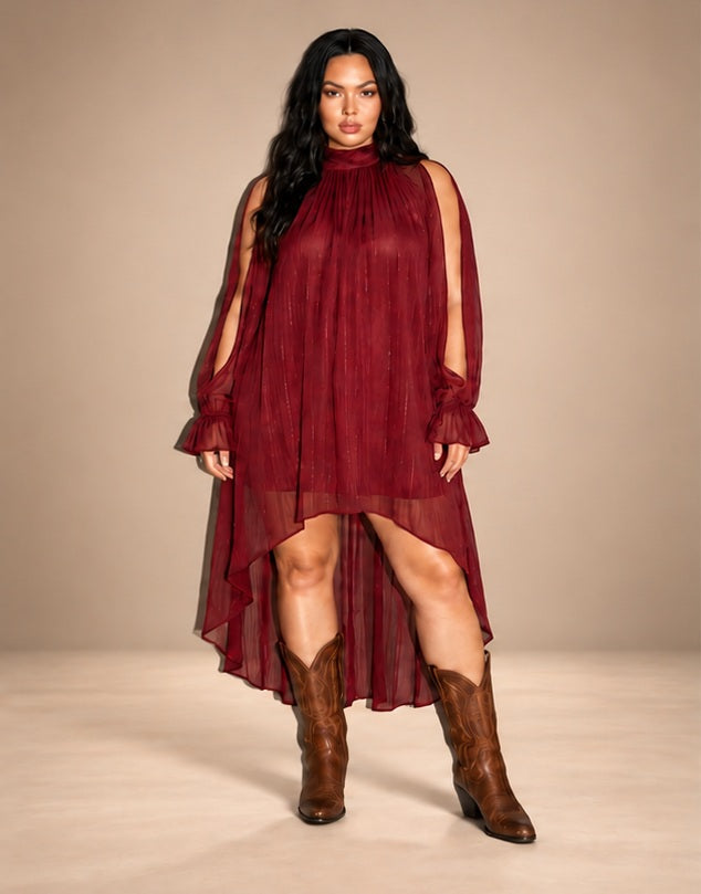 PLUS LUREX SHIMMER HIGH LOW DRESS
