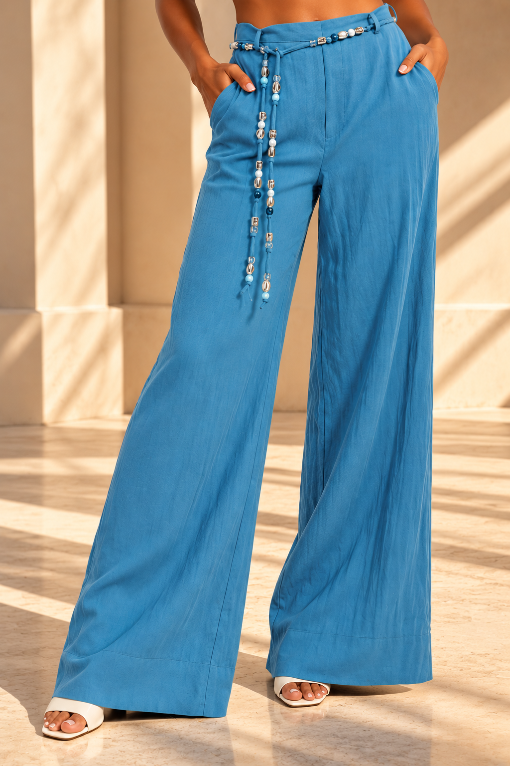 TROUSERS WITH BEADED BELT