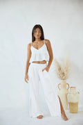 CROCHET SIDE PANT WITH SLIT OPENING WHITE