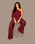 PLUS PLEATED ONE SHOULDER TUNIC TOP AND PANT SET