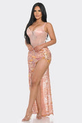 SATIN BUSTIER SEQUIN MAXI DRESS