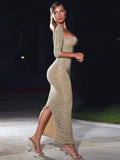 SORREL GOLD RUCHED CHIFFON LONG MAXI DRESS