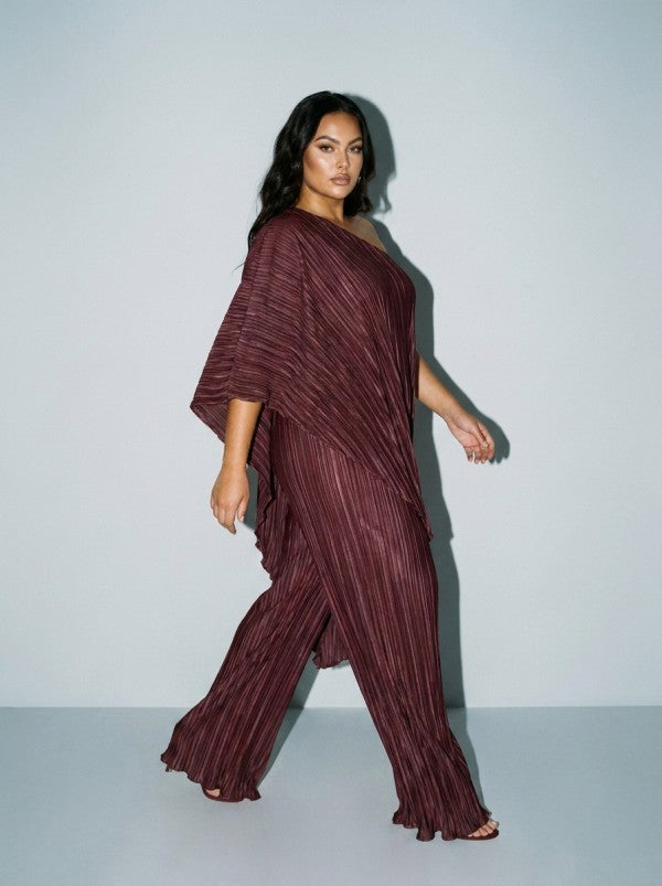 PLUS PLEATED ONE SHOULDER TUNIC TOP AND PANT SET