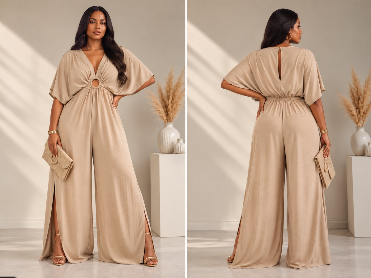 V-NECK O-RING ATTACHED JUMPSUIT