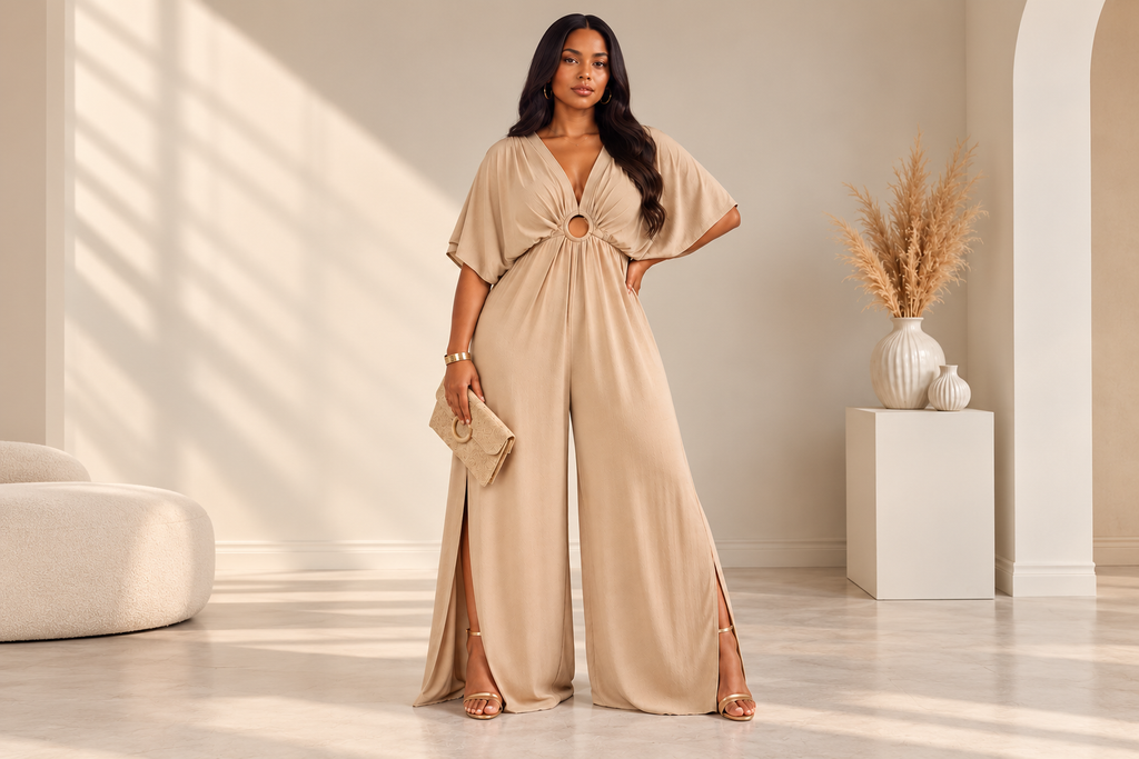 V-NECK O-RING ATTACHED JUMPSUIT