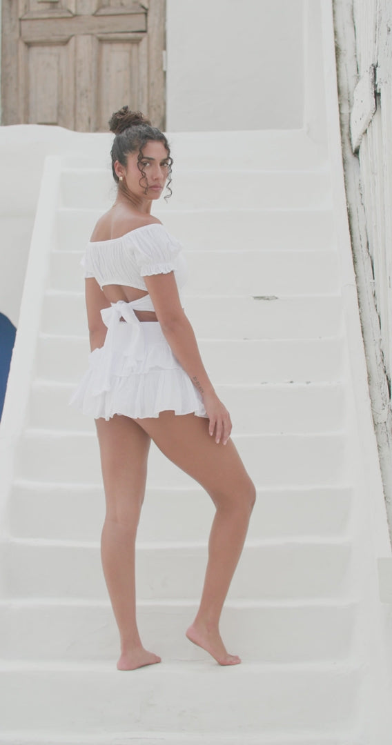RUFFLE ELASTIC SKIRT WITH FRAYED DETAILING